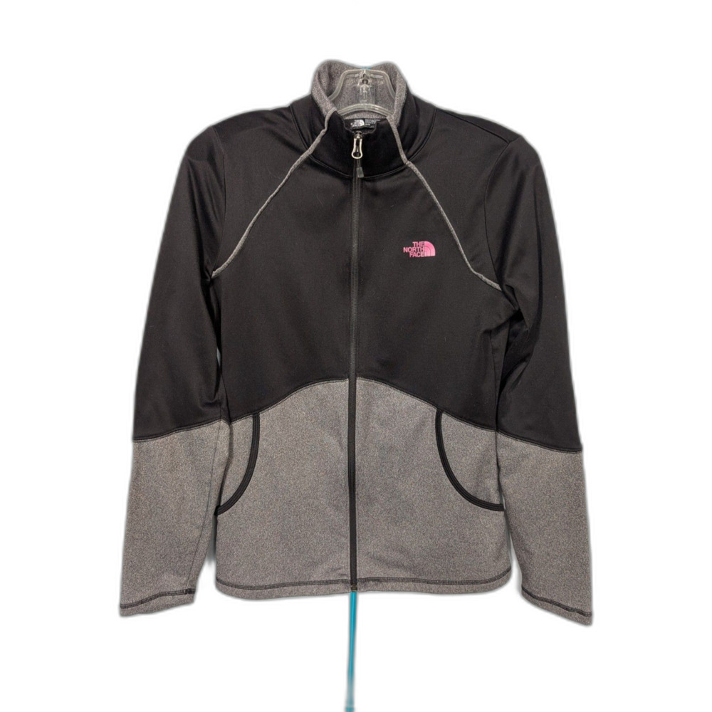 Gorpcore Fashion The North Face Black Gray Full Zip Fleece Jacket Pink Logo M